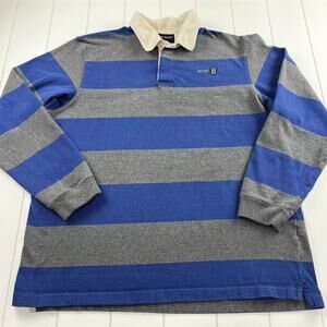 Eddie Bauer Sport Vintage Rugby Blue Gray Striped Shirt men’s size XLT
